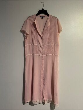 I.N. STUDIO Women’s Blush Pink, Button-Front Midi Dress with Lace (Size 14)